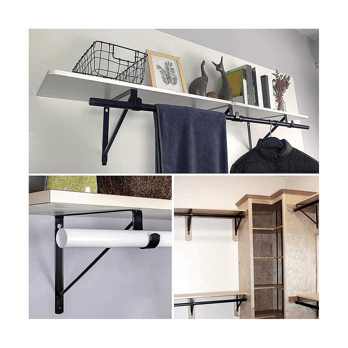 4PCS Heavy Duty Black Closet Rod Brackets and Closet Decor Wall Mount Closet Pole Supports Bracket Hook Walmart