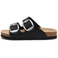 thumbnail image 5 of Litfun Women's Cork Footbed Slide Sandals Summer Leather Flat Sandals with Adjustable Buckles, Black, 5 of 8