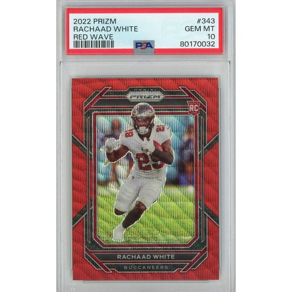 Graded 2022 Panini Prizm Rachaad White #343 Red Wave Rookie RC Football Card PSA 10 Gem Mint