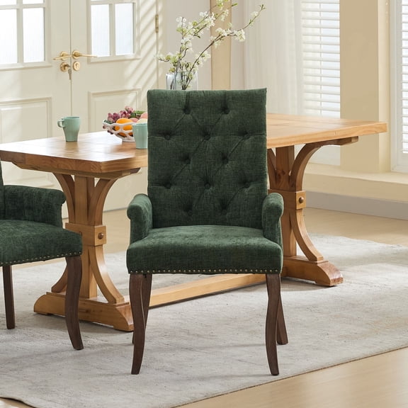 GOMYHOME Upholstered Dining Chair with Arms, Tufted Chenille Accent Chair, Olive Green