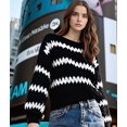 thumbnail image 5 of Womens Cute Sweaters Trendy Color Block Pullover Sweater Cable Knit Jumper Tops, 5 of 8