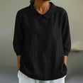 thumbnail image 2 of Staron Women's 3/4 Sleeve Collared Casual Pullover Top Loose Oversized Shirt Blouse Comfy Relaxed Basic Tunic, Black L, 2 of 7