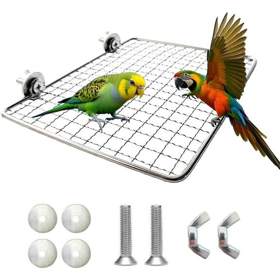 RUseeN Bird Perches Platform, Stainless Steel Shelves for Bird Cage, Parrot Platform Perches for Birds-Safe Bird Shelf Stand for Cage Accessories, Suitable for Small to Large Birds(Rectangle)