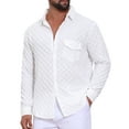 thumbnail image 5 of INSPIRE CHIC Men's Plaid Textured Shirt Casual Solid Pocket Long Sleeve Shirt M White, 5 of 6