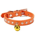 thumbnail image 2 of Flmtop Adjustable Pet Dog Crystal Rhinestone Bell Collar Soft Faux Leather Neck Strap Orange, 2 of 9