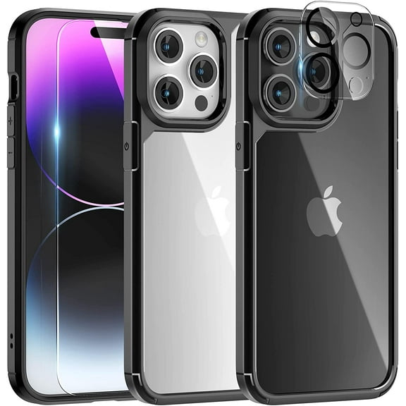 [5 in 1] for iPhone 14 Pro Max Case [Not Yellowing], with 2 Tempered Glass Screen Protectors   2 Camera Lens Protectors [Military Grade Protection] Shockproof Slim 14 Pro Max 6.7 Inch