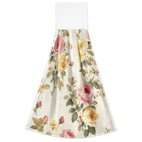 WOBOGO Vintage Shabby Chic Floral Pattern with Roses Hand Towel Set of 2 Absorbent for Kitchen and Bathroom With Velcro Hanging Loop 18.2×14in