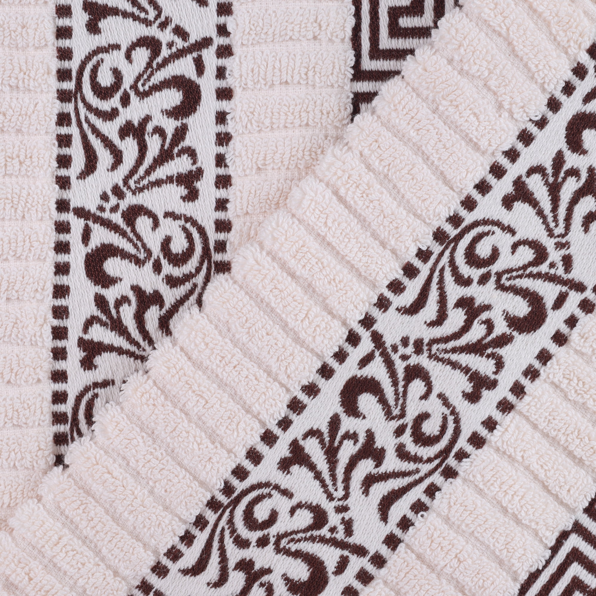 BNM Cotton Greek Scroll 6 Piece Towel Set, Ivory/Chocolate