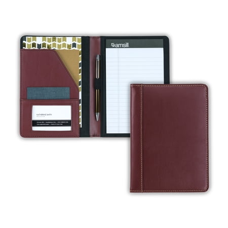 Samsill Contrast Stitch Leather Junior Padfolio – Lightweight & Stylish Business Portfolio for Men & Women – Resume Portfolio, 5 x 8 Writing Pad, (Best Leather Portfolio Men)