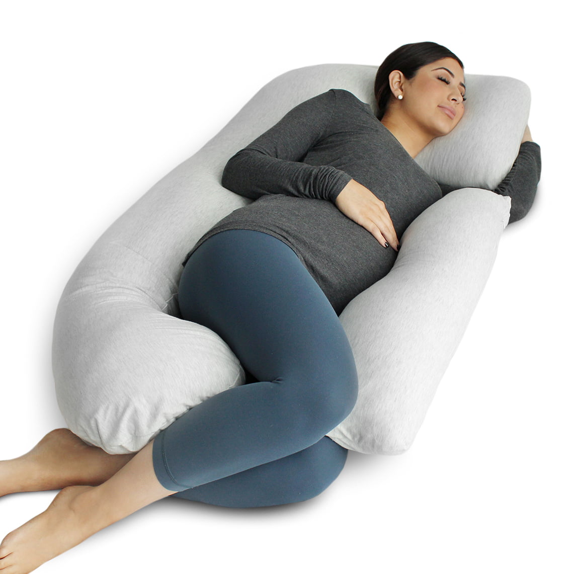 Extra Comfort U-Shaped Pregnancy Pillow Case Maternity Full Body Support Brown 