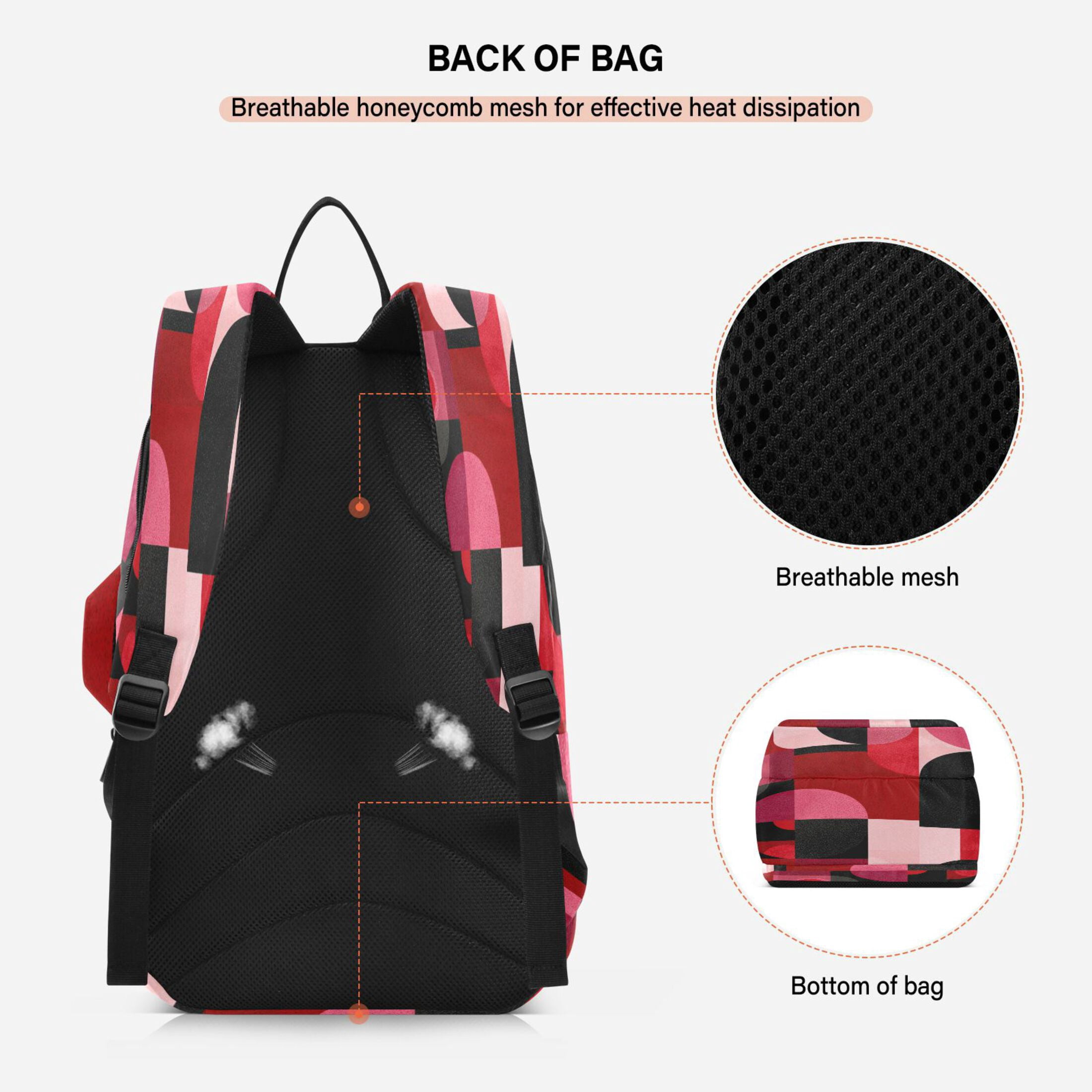 2 Racquet Holder Tennis Backpack Tennis Racket Covers Gym Bags Red and Black Record Pattern