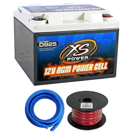 XS Power D925 2000 Amp Car Audio Battery+Terminal Hardware+Power/Ground Wires