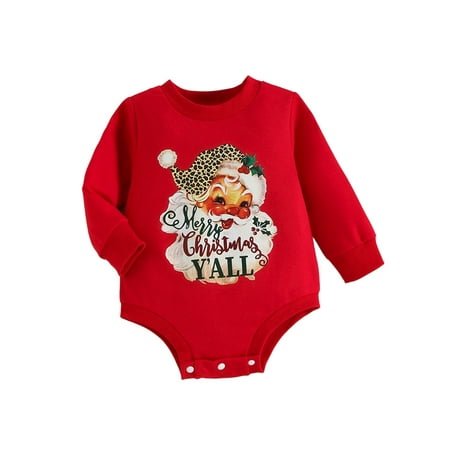 

uukiA 0-24 Months Unisex Baby Toddler Christmas Printed Long Sleeve Crew Neck One-piece Romper