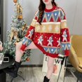 thumbnail image 3 of Suéteres de punto de Navidad para mujer, suéteres gruesos de cuello redondo holgados de jacquard a la moda, prendas de punto elegantes vintage, novedad de otoño e invierno, 3 of 4