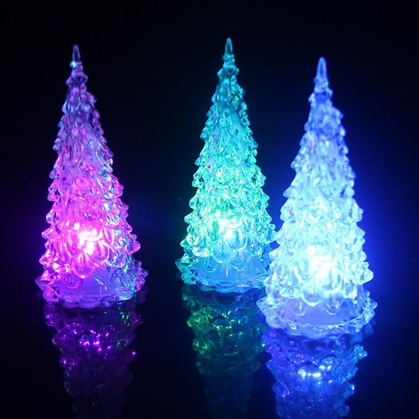 Decoración navideña, mini árbol de Navidad de cristal LED, luz de