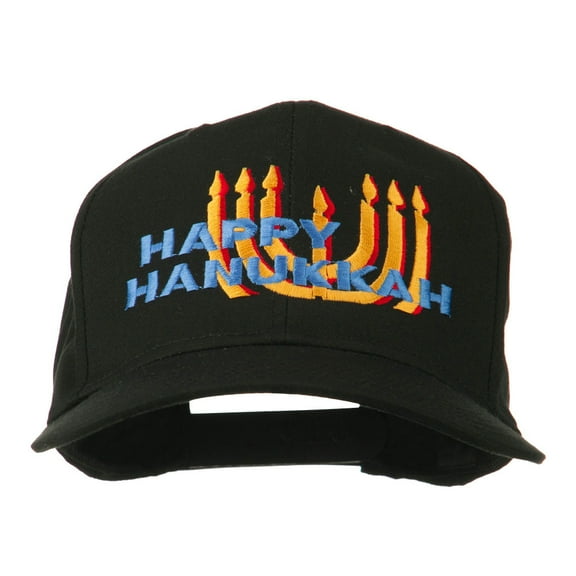 Happy Hanukkah Candles Embroidered Cap - Black OSFM