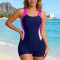 thumbnail image 3 of One Piece Swimsuit Women Color Block Scoop Neck Racerback Boyleg Bathing Suit Swimwear, 3 of 5