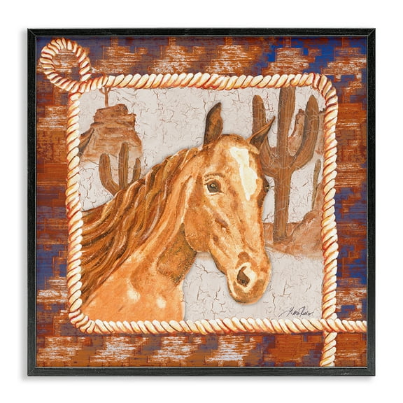 Stupell Industries Western Desert Horse Landscape Painting Black Framed Art Print Wall Art, 12 x 12