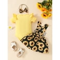 thumbnail image 4 of Bagilaanoe 2Pcs Newborn Baby Girls Overalls Dress Set Short Sleeve Romper Tops + Sunflower Suspender Skirt + Headband 3M 6M 9M 12M 18M Infant Casual Clothes, 4 of 8