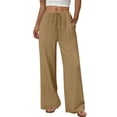 thumbnail image 3 of Women's 2026 Summer Lightweight Cotton Linen Wide Leg Trousers Elegant Casual Pants with Pockets by Yigetop Khaki XL, 3 of 7