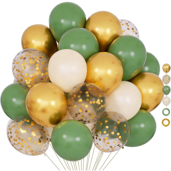 Sage Green Sand White Metallic Gold Latex Balloons Set, 92PCS 12inch Gold Confetti Latex Balloons for Birthday Baby Shower Wedding Party Decorations(with 2 Ribbons)