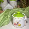 thumbnail image 3 of Ceramic Sugar Bowl / Honey Jar with Wooden Spoon, 420 ml, White/Green, 3 of 3