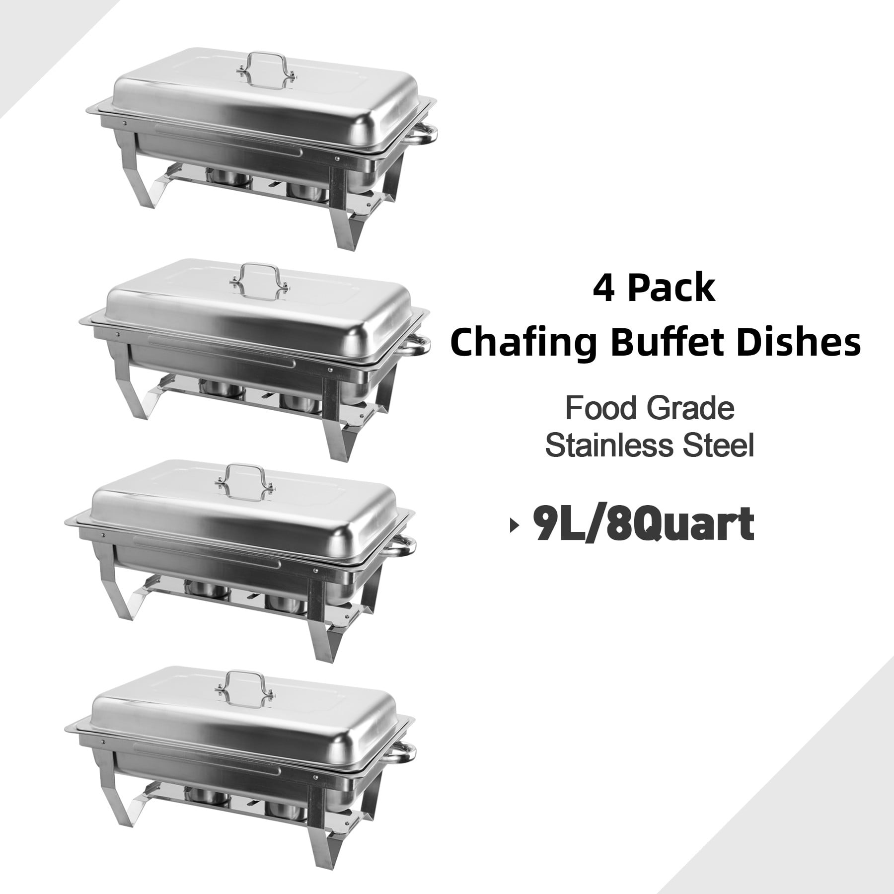 Chafing Dish Buffet Set of 4 Pack, 9L/8 Quart Stainless Steel Chafer