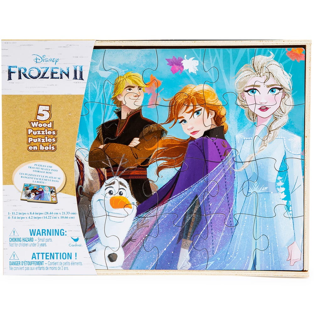 Frozen Elsa Anna 5 Wood Puzzles Storage Box Tray Kid Educational Learn Puzzle 