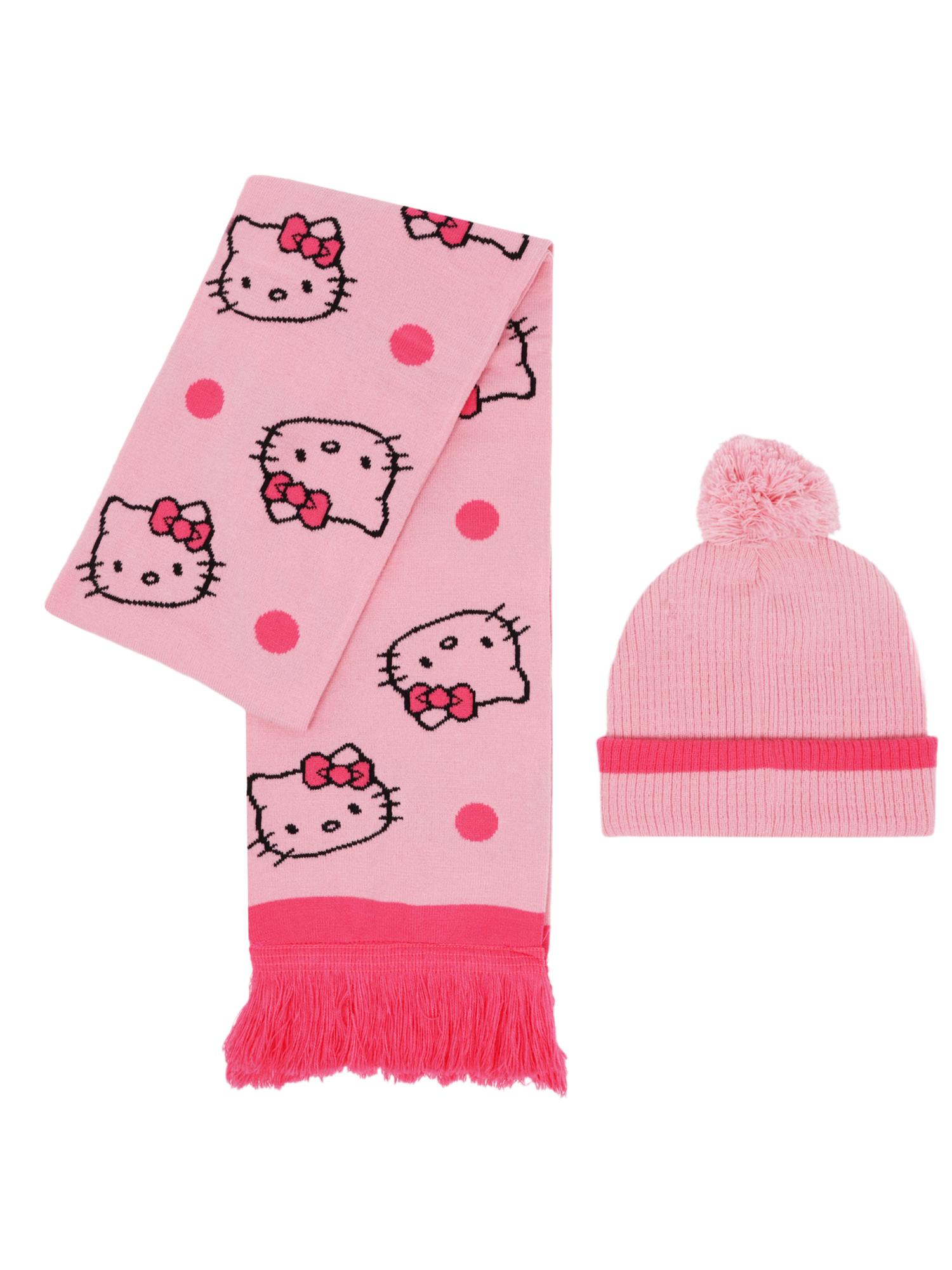 Hello Kitty Pink Bow Beanie and Scarf 2pc Set
