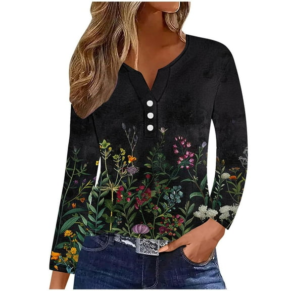 LYXSSBYX Long Sleeve Shirts for Women Women's Casual Gradient Long Sleeve V-Neck Tops