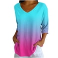 thumbnail image 2 of thefmos Women's 3/4 Sleeve Gradient Pullover Tops Summer V Neck Flowy Casual Blouses Loose Fit Cute Trendy Tshirt Basic Work Clothes, Sky Blue 2XL, 2 of 6