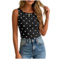 thumbnail image 3 of idosla Women Polka Dot Tank Tops Sleeveless Crew Neck Print Basic Casual Slim Fit T Shirt Y2k Trendy Going Out Top (Black, XL), 3 of 6