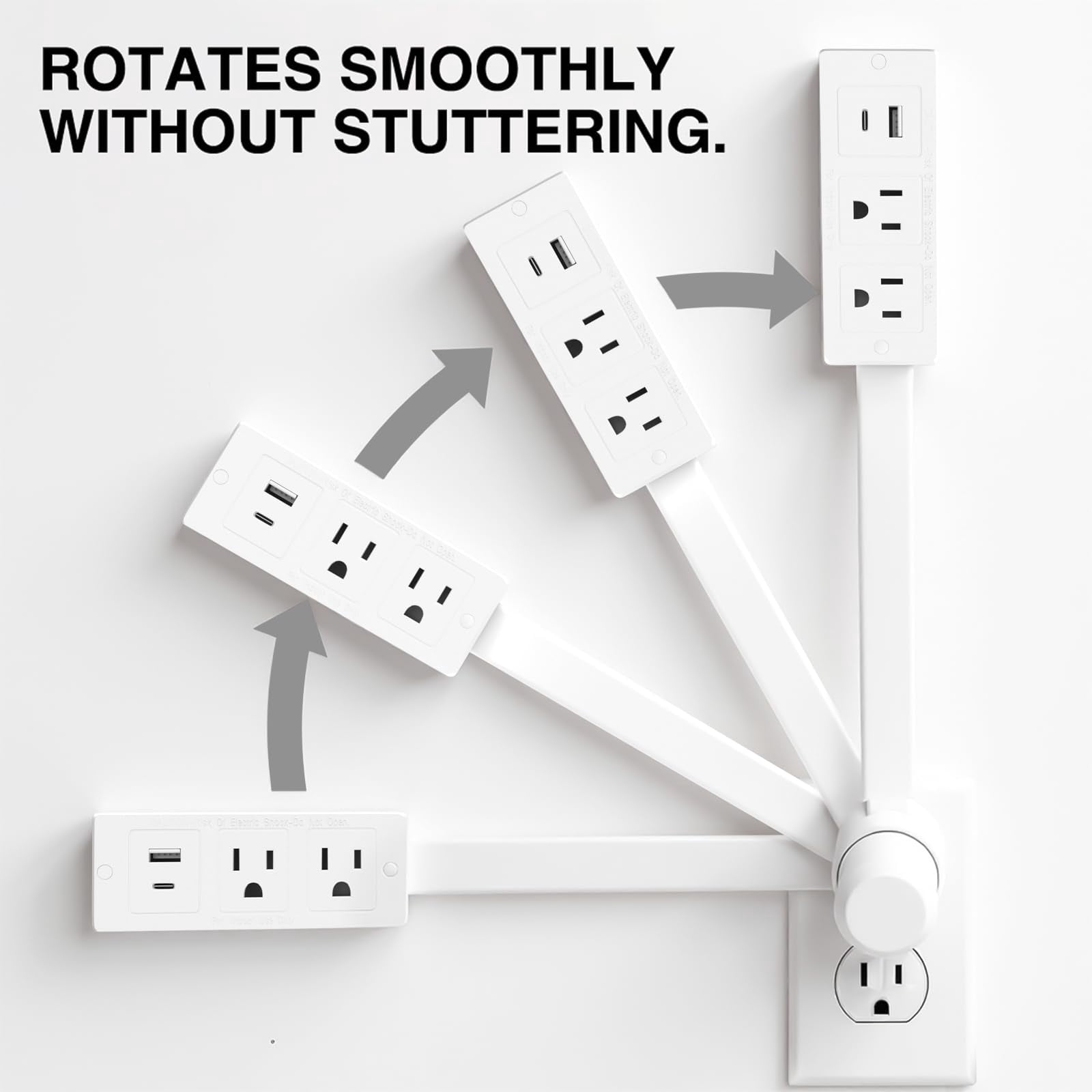 2 Pcs Power Socket Extender, Electrical Outlet Expander, Access Hard-to-Reach Outlets Features USB-A, USB-C, and 2 AC Outlets, Extends 17" - 27", Rotates 180°, Use Behind Couches, Nightstands, Desks