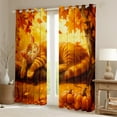 thumbnail image 2 of Feelyou Kawaii Orange Cat Curtains Pack of 2 (42x84 Each) for Kids, Autumn Leaf Pumpkin Curtains Blackout, Cute Cartoon Kitten Animal Bedroom Curtains, Living Room Curtains Decor, 2 of 6