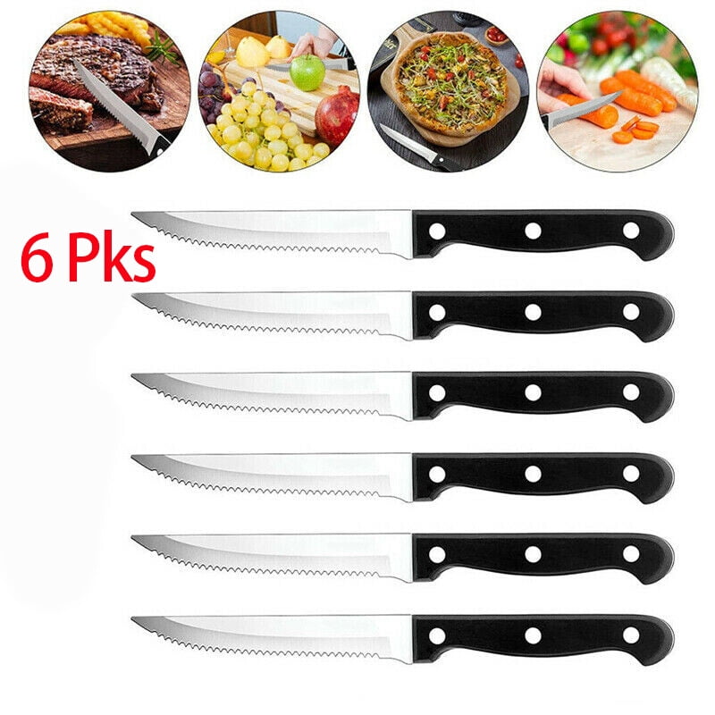 6piece Steak Knife Set Serrated Stainless Steel Sharp Blade Flatware