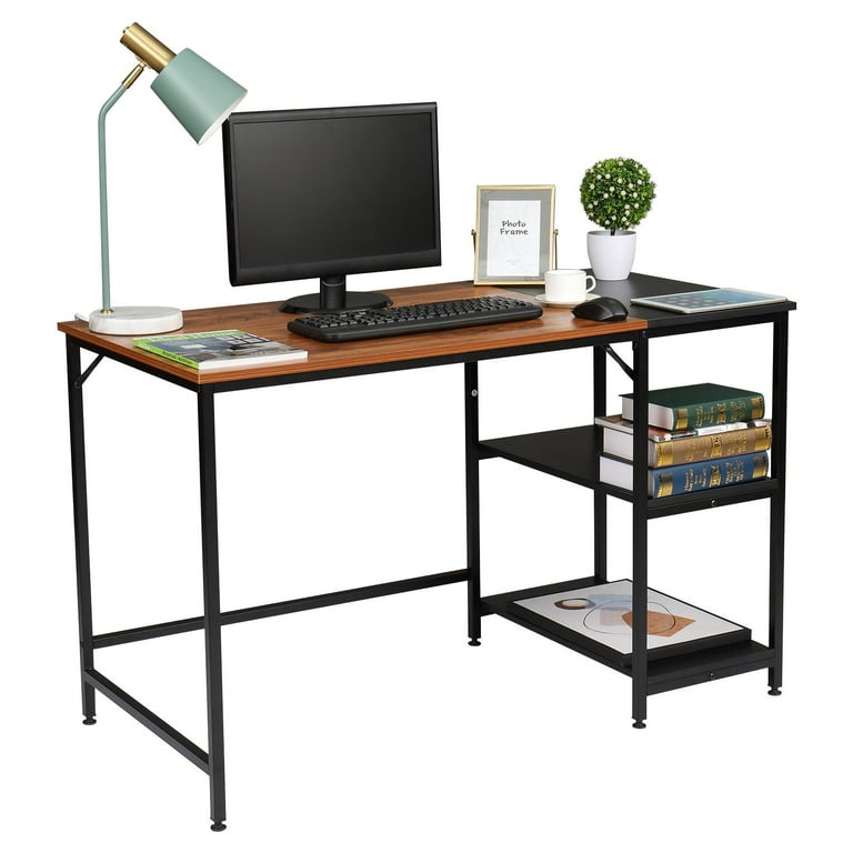  Vikiullf Writing Desk with Storage Cabinet - 47.2” Black Modern  Wood Home Office Computer Desk with 2 File Drawers & Open Shelf Study Table  for Teens : Everything Else