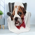 thumbnail image 4 of English Bulldog Soft Flannel Fleece Throw Blanket, Watercolor Dog Portrait with a Bow Tie Design Brush Stroke Effect, Cozy Plush for Indoor and Outdoor Use, 50" x 70", Brown Ruby Black, by Ambesonne, 4 of 5