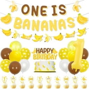Memostor Bananas Party Decorations One Is Bananas Birthday Banner Garland 1st Cake Toppers Cupcake Toppers Foil Balloons Let's Go Bananas Birthday Decoration for Kids Tropical Fruit First Supplies