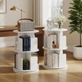 thumbnail image 5 of Spaco 2-Tier Rotating Bookshelf - 360° Swivel Rounded Baffles, Dividers Home Display Rack, White, 5 of 7
