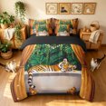 thumbnail image 3 of Manfei Western Tiger Twin Bedding, Tribal Wildlife Bedding Comforter Set, Tan Dark Green, Black Reversible, 7pcs, 3 of 6