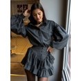 thumbnail image 5 of Women'S Elegant Two Piece Set Plaid Design with Ruffle Short Skirt High-End Office Outfit Dark Gray L, 5 of 9