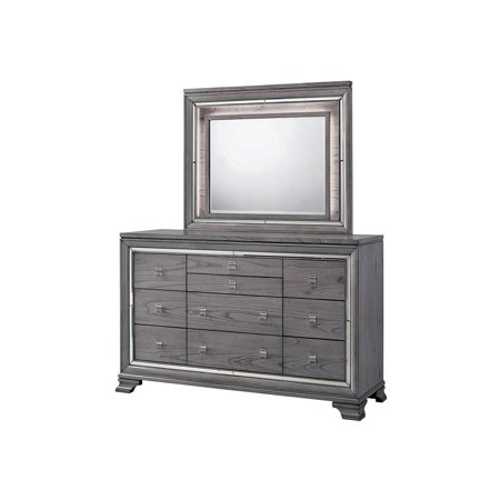 Contemporary Light Gray Solid Wood Dresser w/Mirror FOA CM7579D*M Alanis