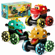 Dimoarch Boys Dinosaur Trucks Toys for 1 2 3 Years Old, Toddlers Toys Press & Go Cars and Trucks Toys with LED Wheel for Boys Ages 2 3 4, Birthday Gifts for Baby