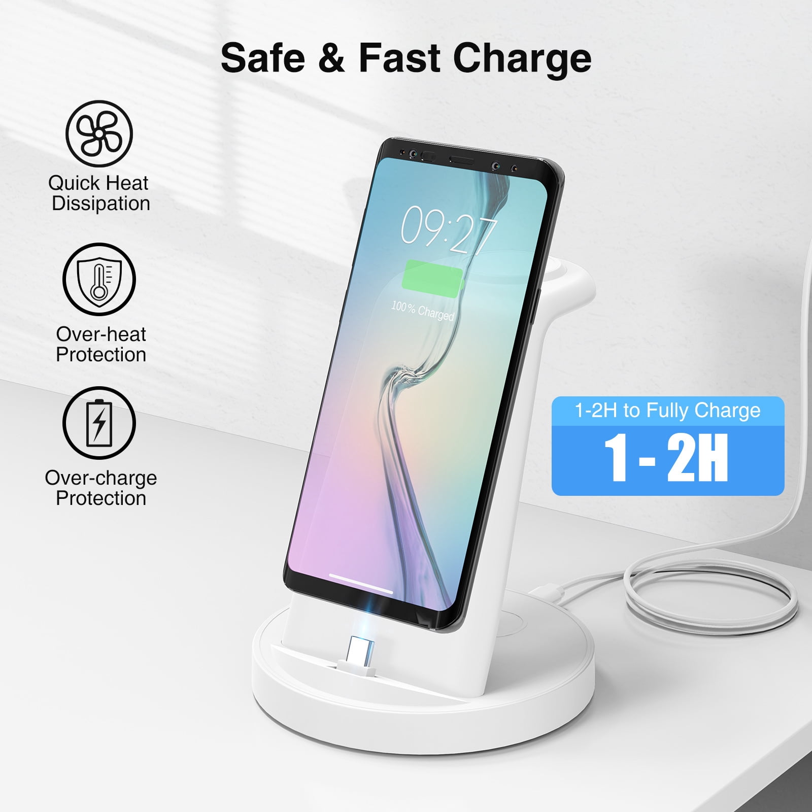 Suitable for Apple Samsung mobile phone headset wireless charging stand three-in-one desktop vertical fast charging wireless charging base,W-05 Samsung model,TYPE-C-QC3.0