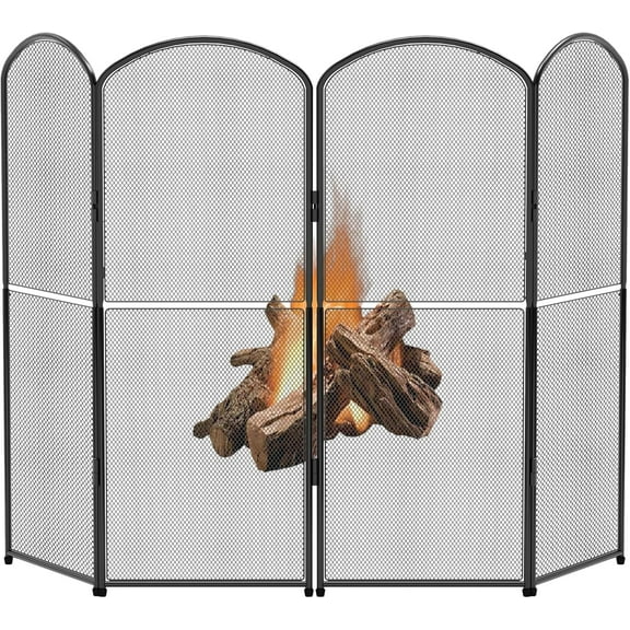 Fireplace Screen Stand Black 4 Panel Fireplace Cover Metal Fire Spark Guard Cover Foldable Decorative Fireplace Screen for Home Indoor Fireplace, Black (47.8" W x 31" H)