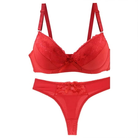 Yubnlvae Bra and Panty Sets for Women Sexy ( Red 80D ) Women s Underwire Lace Bras Pu Sh up Bra and Sexy Bikini Pan Ties Sets