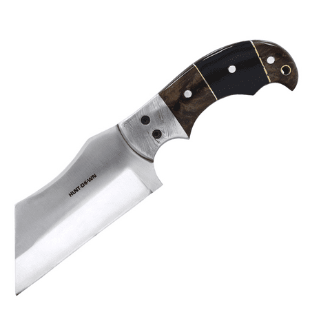 Hunt-Down 9 Full Tang Handmade Tactical Fixed Blade Hunting Cleaver Knife Black & Brown Resin Handle with Leather Sheath