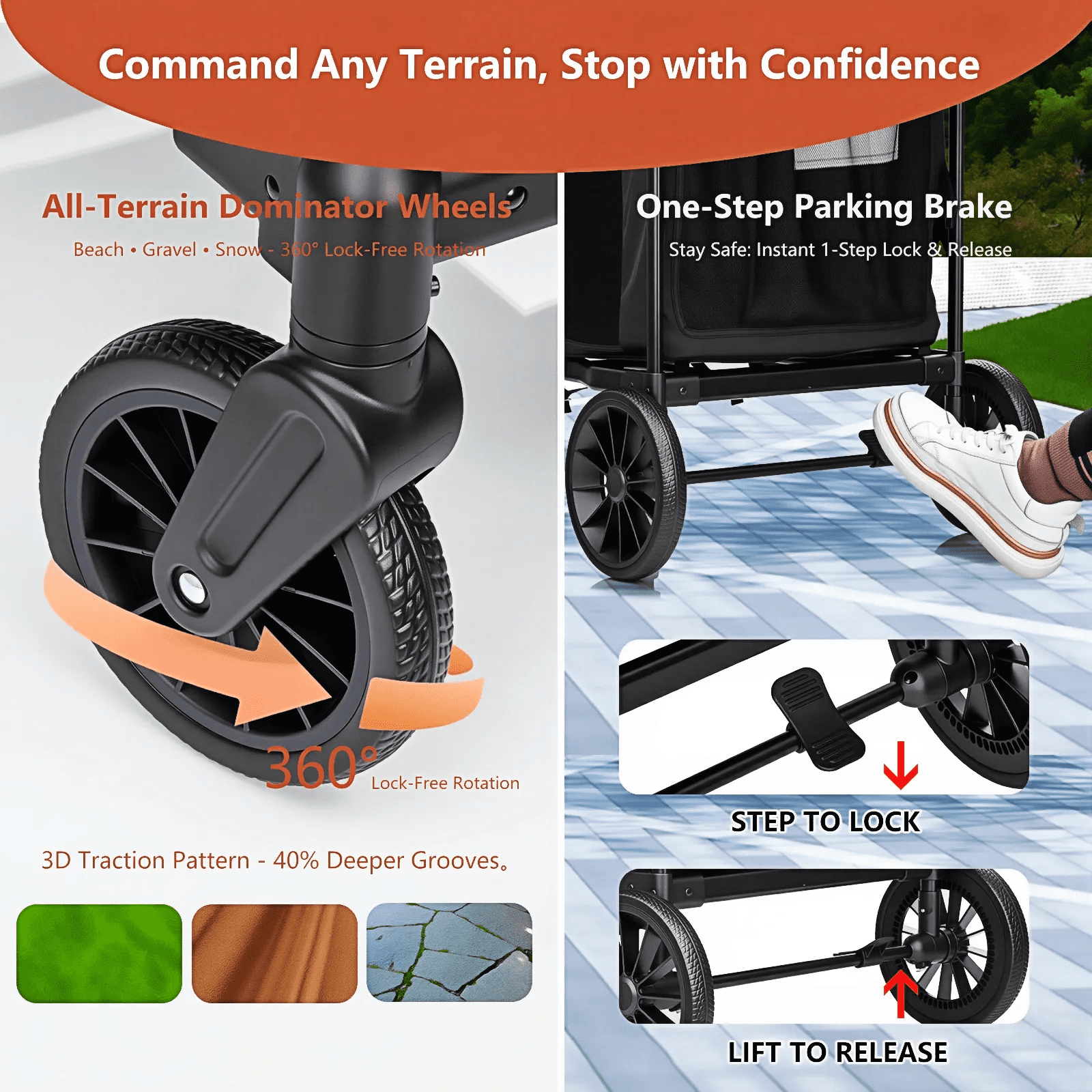 4 Kids Wagon Stroller Push-Pull - Lightweight Travel Fold Tandem Trolley with 5-Point Harness,Adjustable Canopy&Handle,Snack Tray,Storage,Mom Bag,All-Terrain Wheels for Beach Travel Camping Shopping