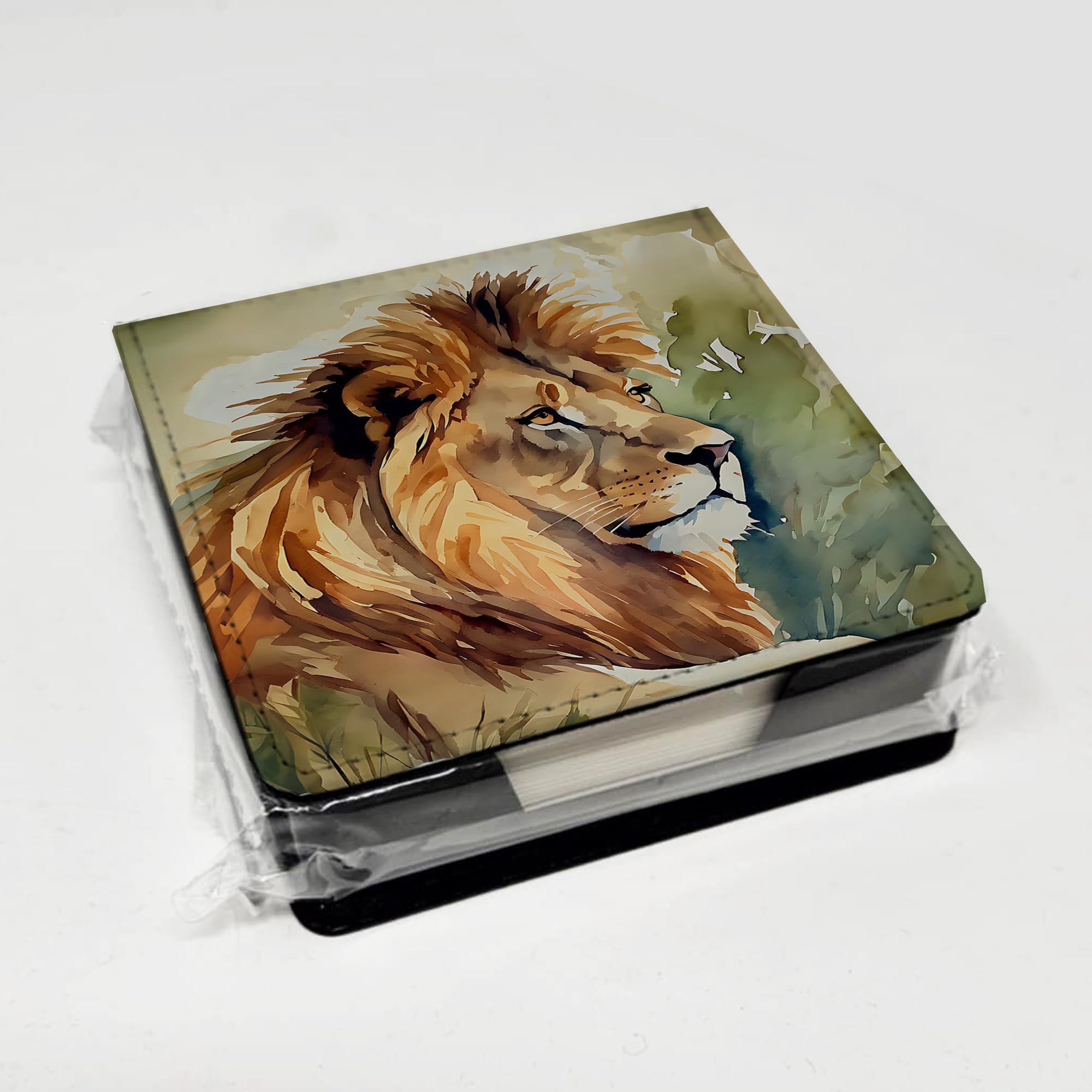 Caroline's Treasures Lion PU Leather Note Paper Holder with Artist-Designed Cover, Desk Accessory, Office Gift