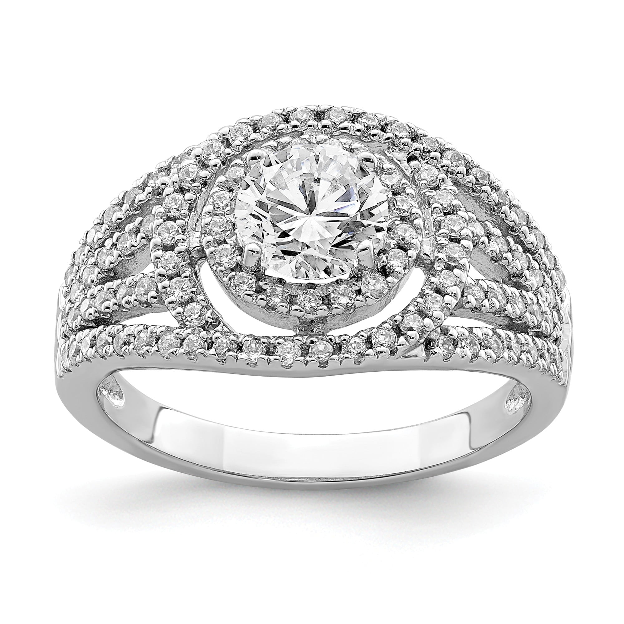 Bonyak Jewelry - Sterling Silver Rhodium-plated Round CZ Halo Ring ...